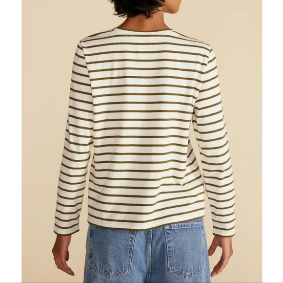 Amour Vert Berkeley Long Sleeve Organic Cotton Top Ivory/Biscotti Stripes Xs New - Picture 6 of 9